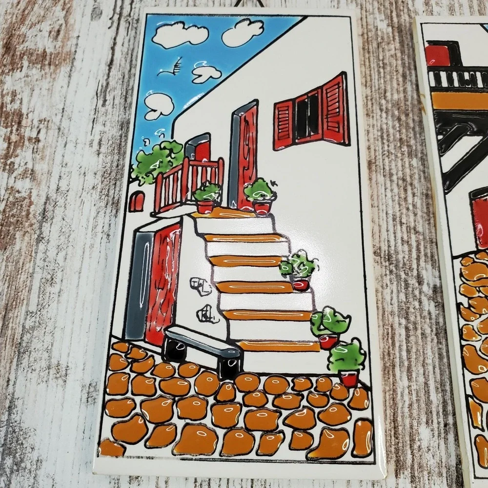 2 Vtg. H&R Johnson Made in Greece by Phiikhrah Johnson Wall Hanging Tiles Scene